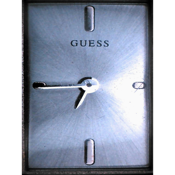 Vintage GUESS Tank Watch Crystal Bezel Silver Tone Rectangle - Y2K Aesthetic